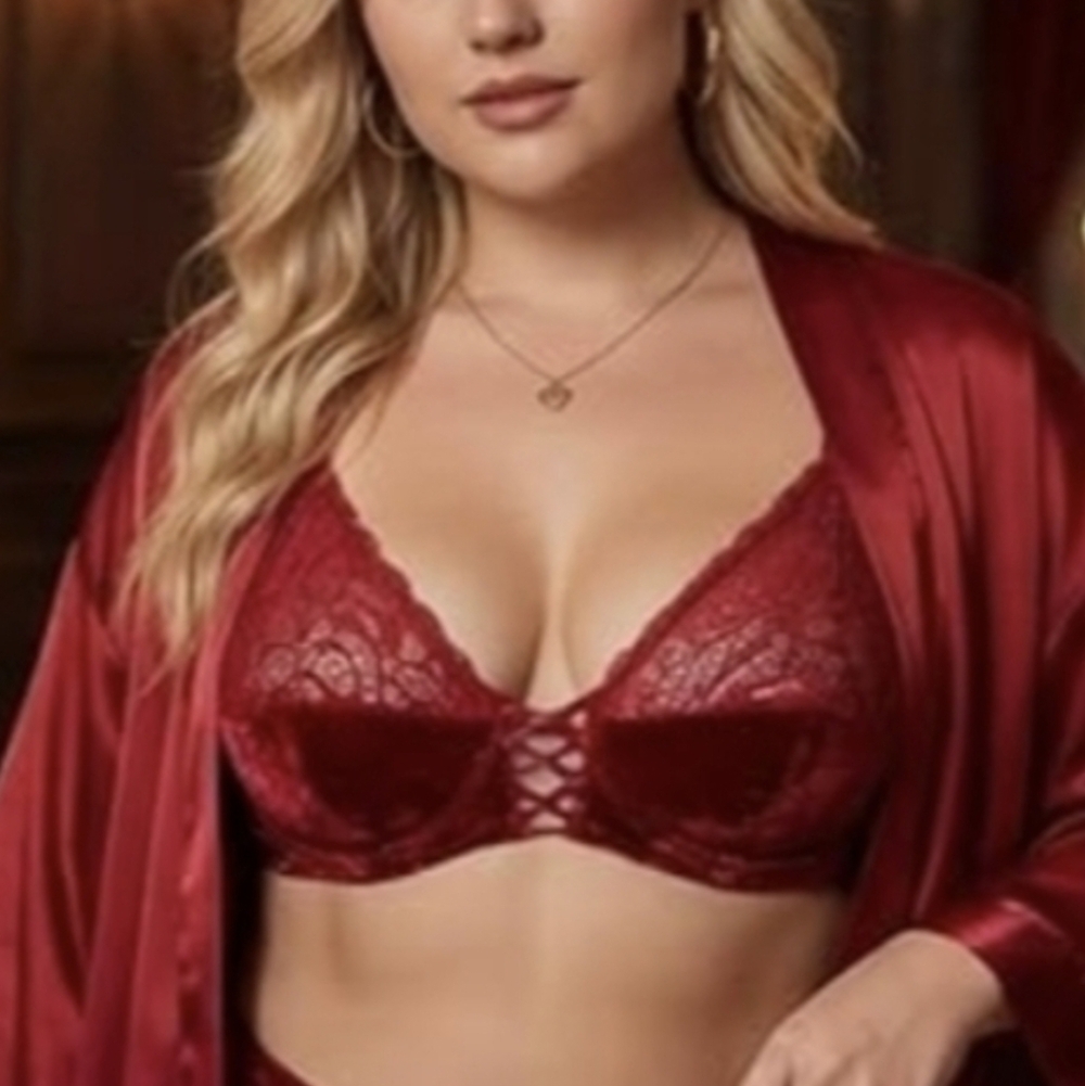 Ella Lust plus size Women's Sexy Crushed Velvet Mesh Lace-up Bra